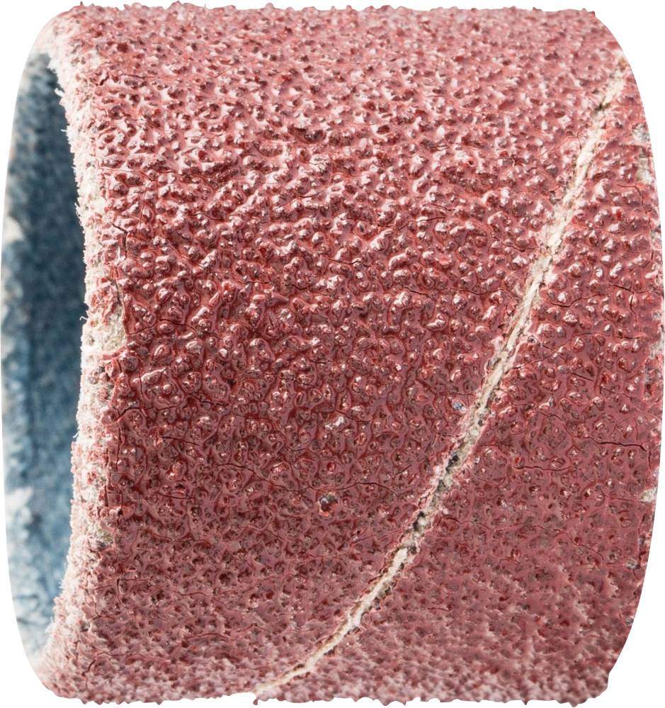Bande abrasive rouge avec surface rugueuse, de forme cylindrique.