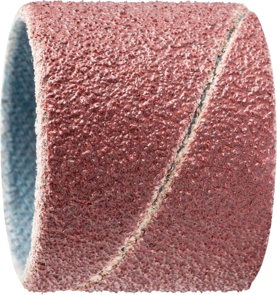 Un rouleau de bande abrasive à grain grossier de couleur rouge, principalement utilisé pour le travail des métaux, est debout, en gros plan.