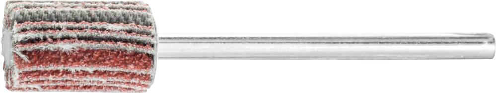 Un outil de meulage cylindrique avec une tête de meulage rouge sur une tige métallique, utilisé pour polir ou meuler des surfaces.