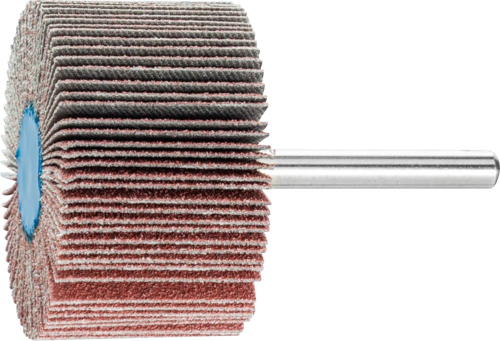 Accessoire de meulage cylindrique à multiple couches. Tige métallique dépassant sur le côté, utilisé pour le traitement de surface fin.