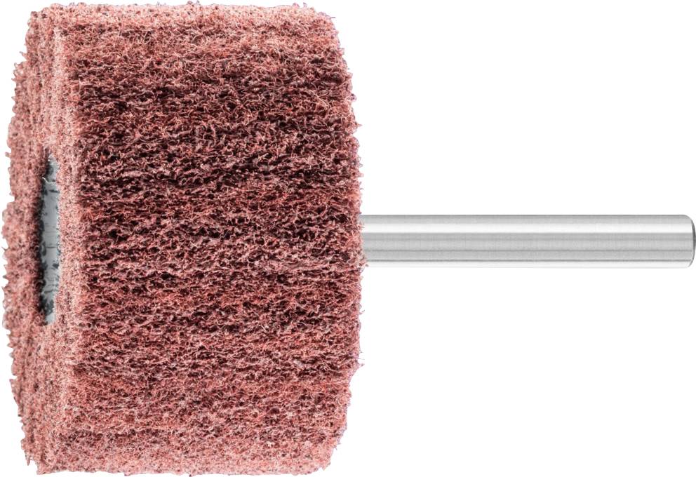 Un embout de meulage rouge de forme cylindrique, fixé à une poignée métallique, probablement adapté pour les perceuses.