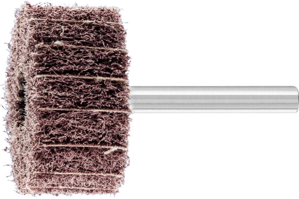 Un outil de polissage cylindrique à texture abrasive, fixé sur une tige métallique, adapté aux travaux de meulage.