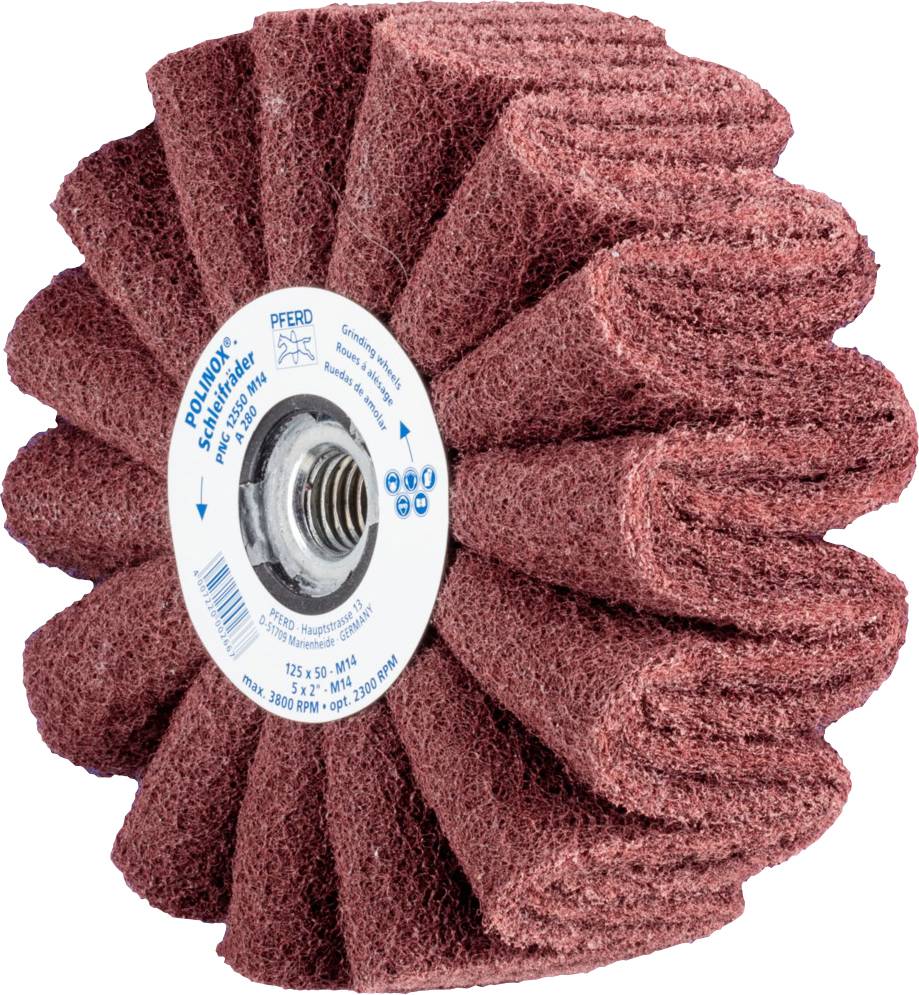 Outil de meulage à surface ondulée, abrasive et à centre métallique, adapté pour la finition de surface fine.