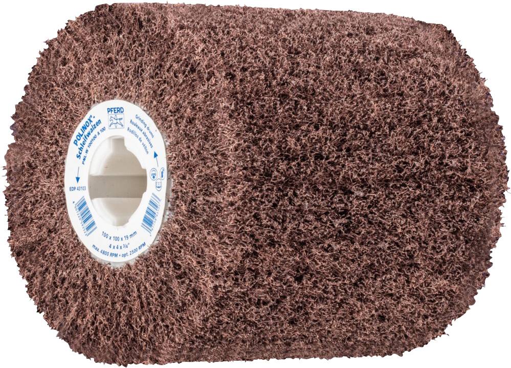Un rouleau de ponçage brun à surface rugueuse, adapté pour le traitement de matériaux tels que le métal ou le bois.