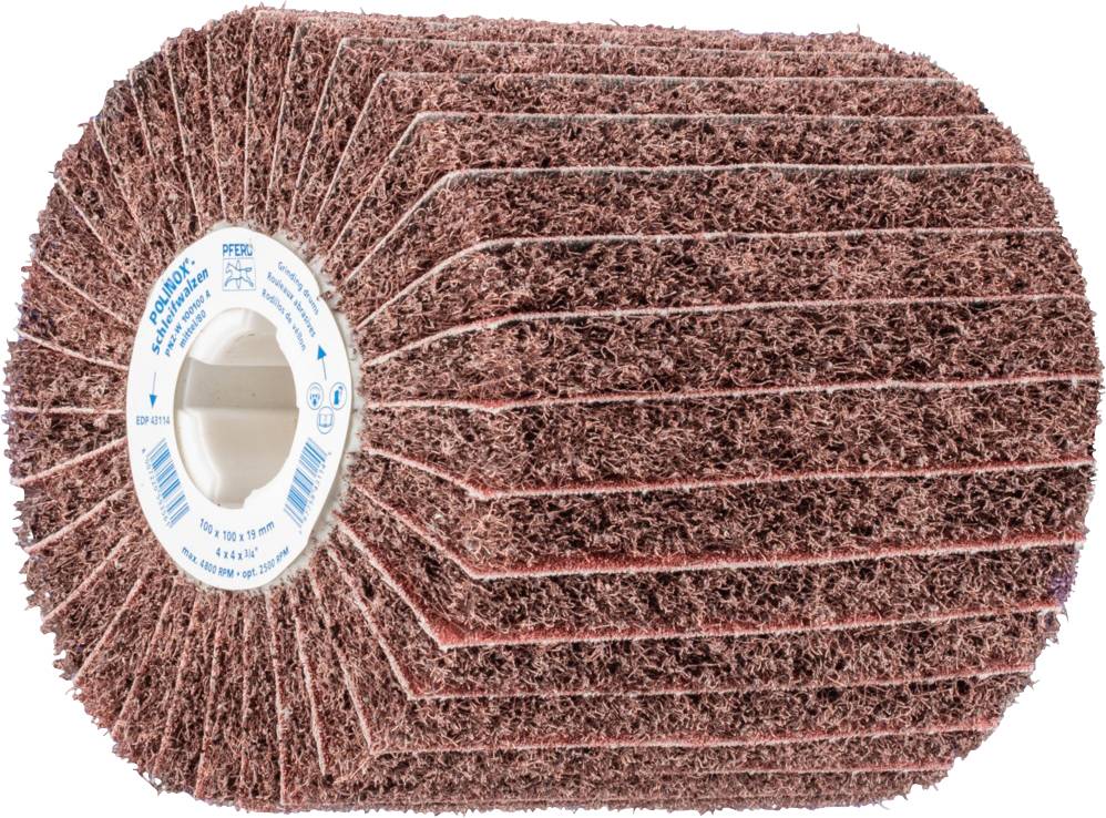 PFERD 44641108 Rouleau abrasif en feutre Polinox PNZ Ø 100 x 100 mm rainure 19 mm A 80/M pour un ponçage et une finition
