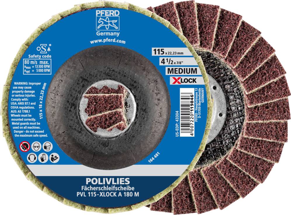 Disque à lamelles PVL 115-XLOCK A 180 M de Pferd, présente les informations de sécurité et techniques ainsi que les détails du produit.