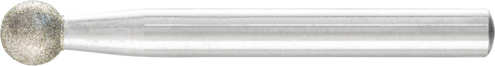 Fraise avec pointe en diamant ronde et manche métallique lisse, utilisée pour le meulage ou le travail des matériaux dans les travaux artisanaux.