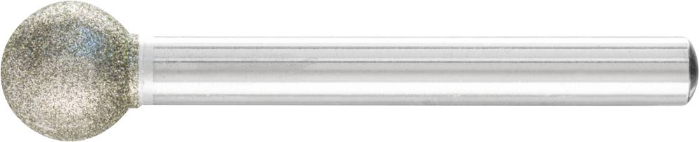Un fraiseur à bout sphérique avec tête revêtue de diamant et tige en argent. Utilisé pour l'usinage de matériaux durs.