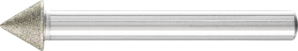 Outil de fraisage cylindrique en argent avec une pointe en diamant conique, sur un fond blanc.