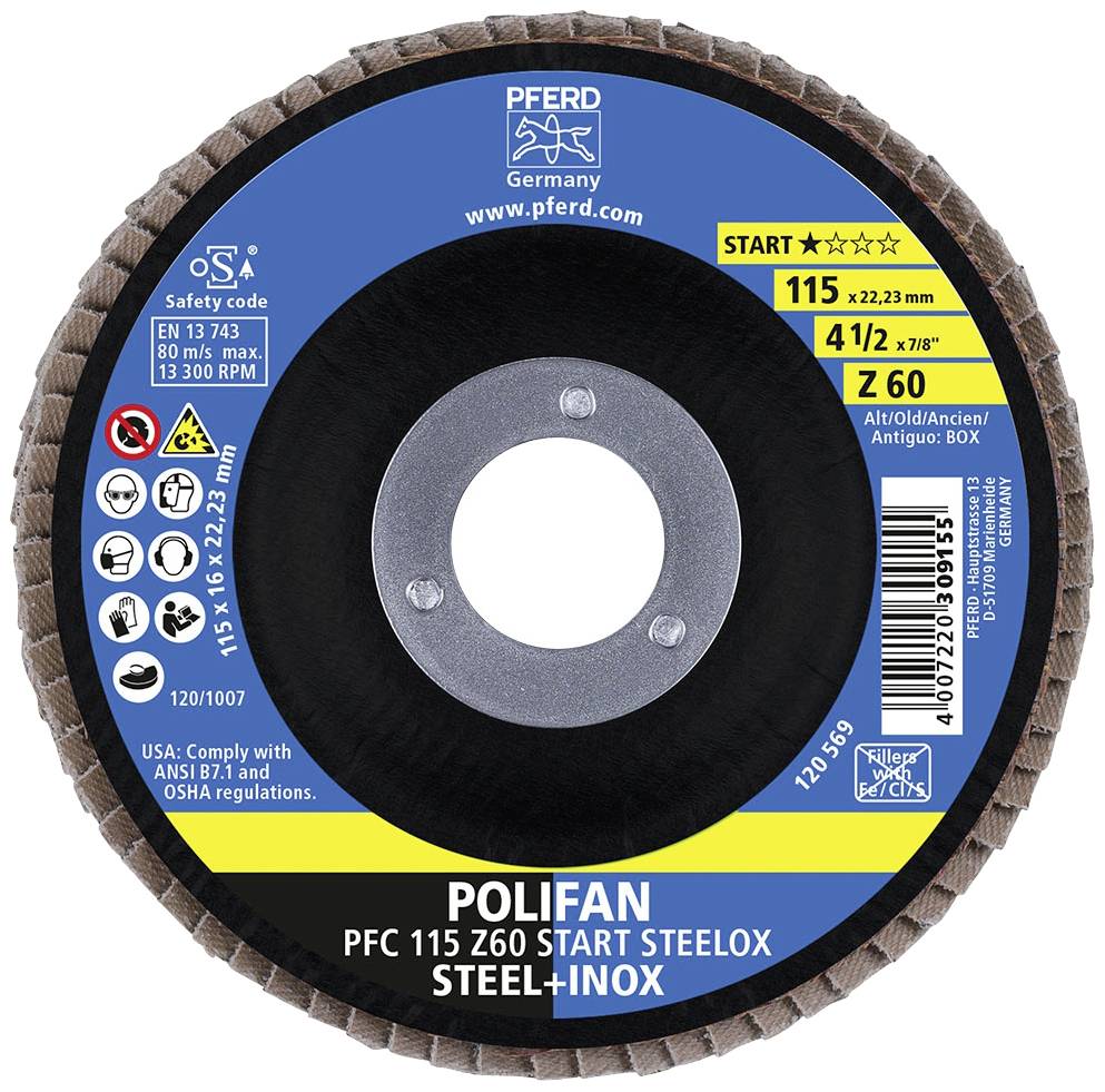 PFERD 69300937 PFC 115 Z 60 START STEELOX Disque segmenté Diamètre 115 mm Ø de perçage 22.23 mm 10 pc(s)