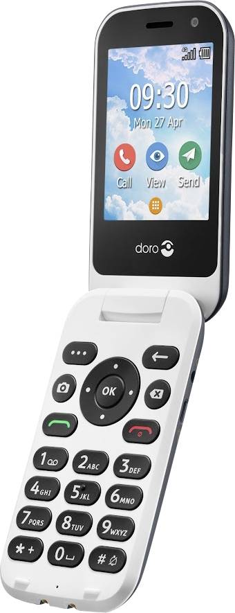 Primo by DORO 7080 Téléphone portable à clapet pour séniors Touche SOS graphite, blanc