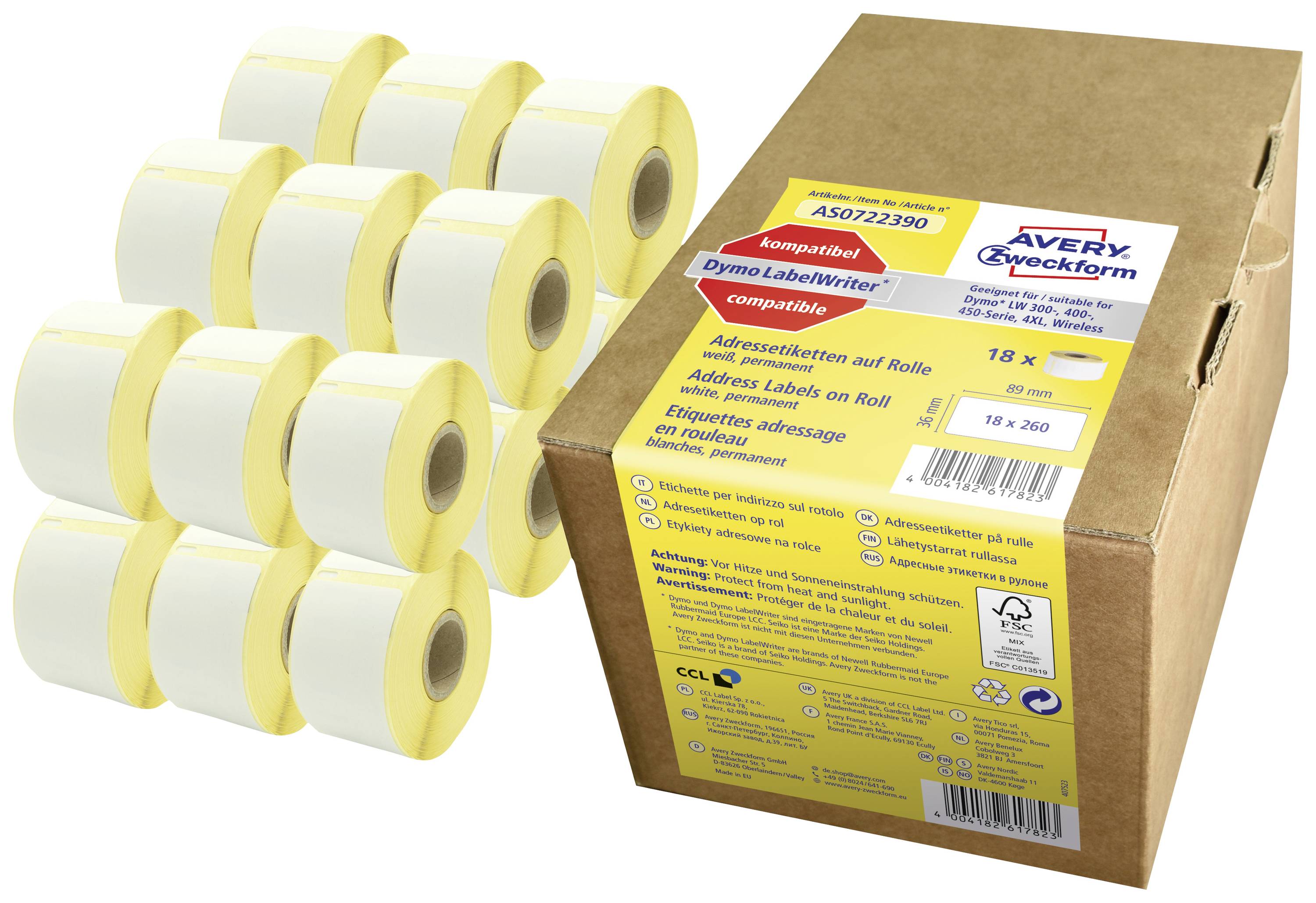 Avery-Zweckform Etiquette 89 x 36 mm papier blanc 4680 pc(s) fixation permanente AS0722390 Etiquette pour adresse