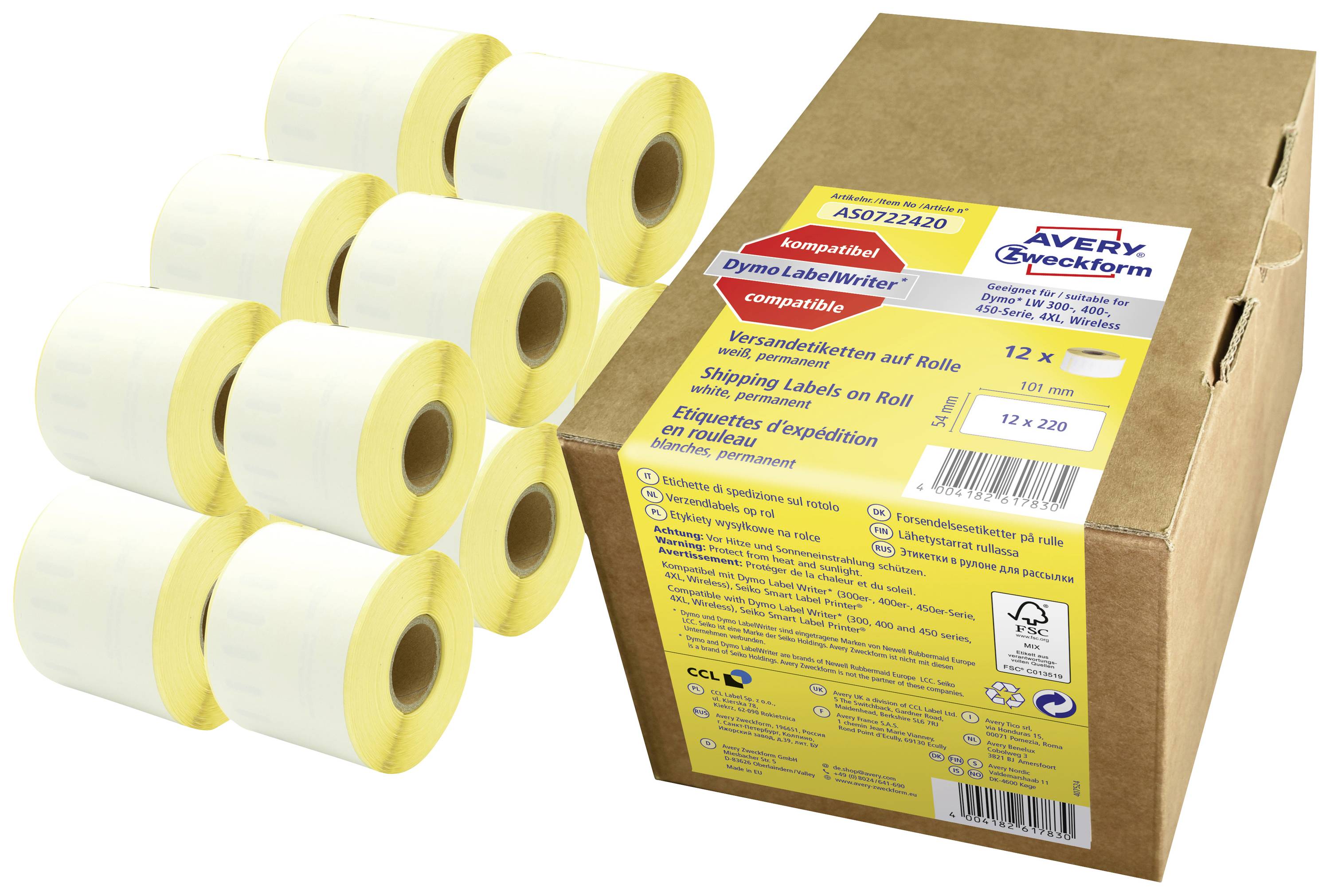 Avery-Zweckform Etiquette 101 x 54 mm papier blanc 1 pc(s) fixation permanente AS0722420 Etiquette pour adresse