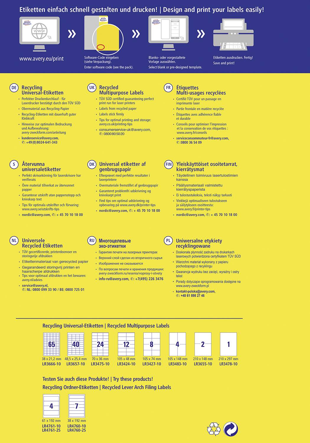 Créez et imprimez des étiquettes facilement. Choisissez parmi : étiquettes recyclées, étiquettes universelles. Instructions illustrées par des images.