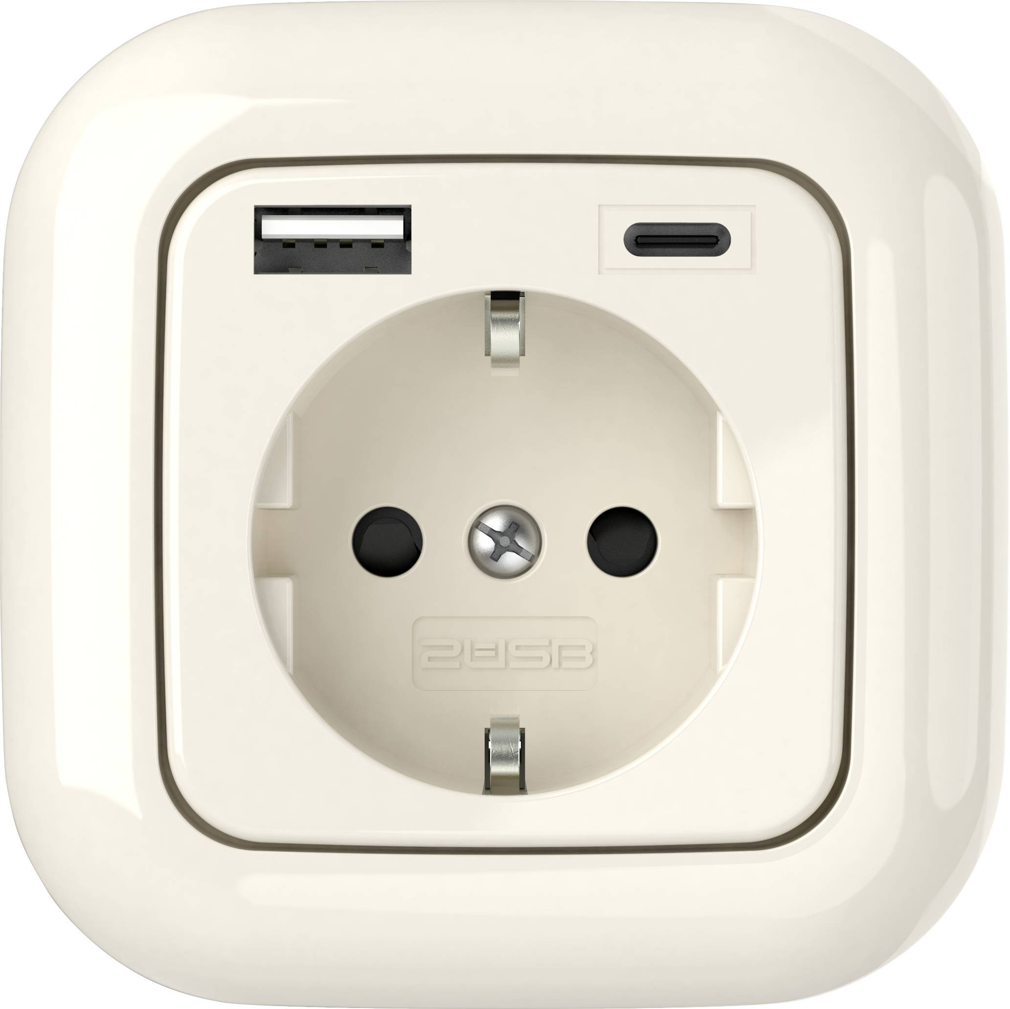 2USB 2U-449382 Prise à contact de protection sécurité enfants, avec sortie de charge USB IP20 blanc crème (brillant)