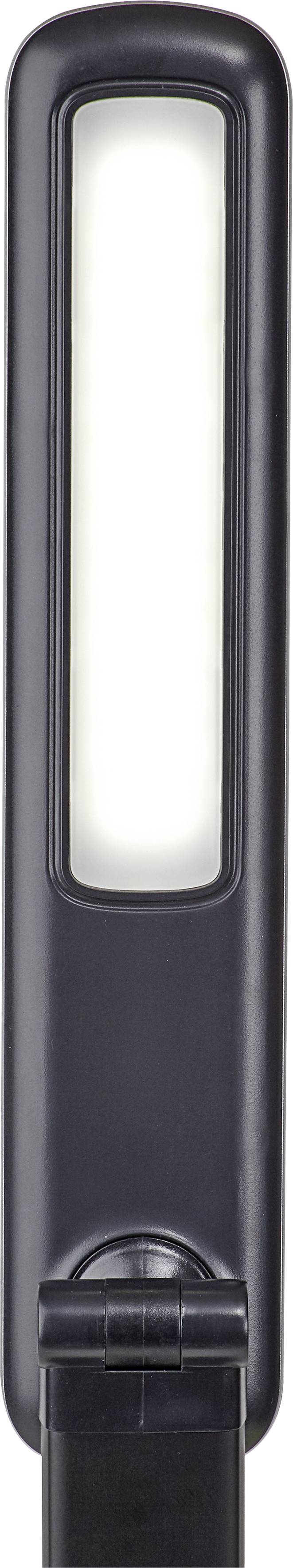 Lampe de bureau LED noire avec abat-jour rectangulaire et bras articulé, adaptée à l'éclairage de poste de travail.