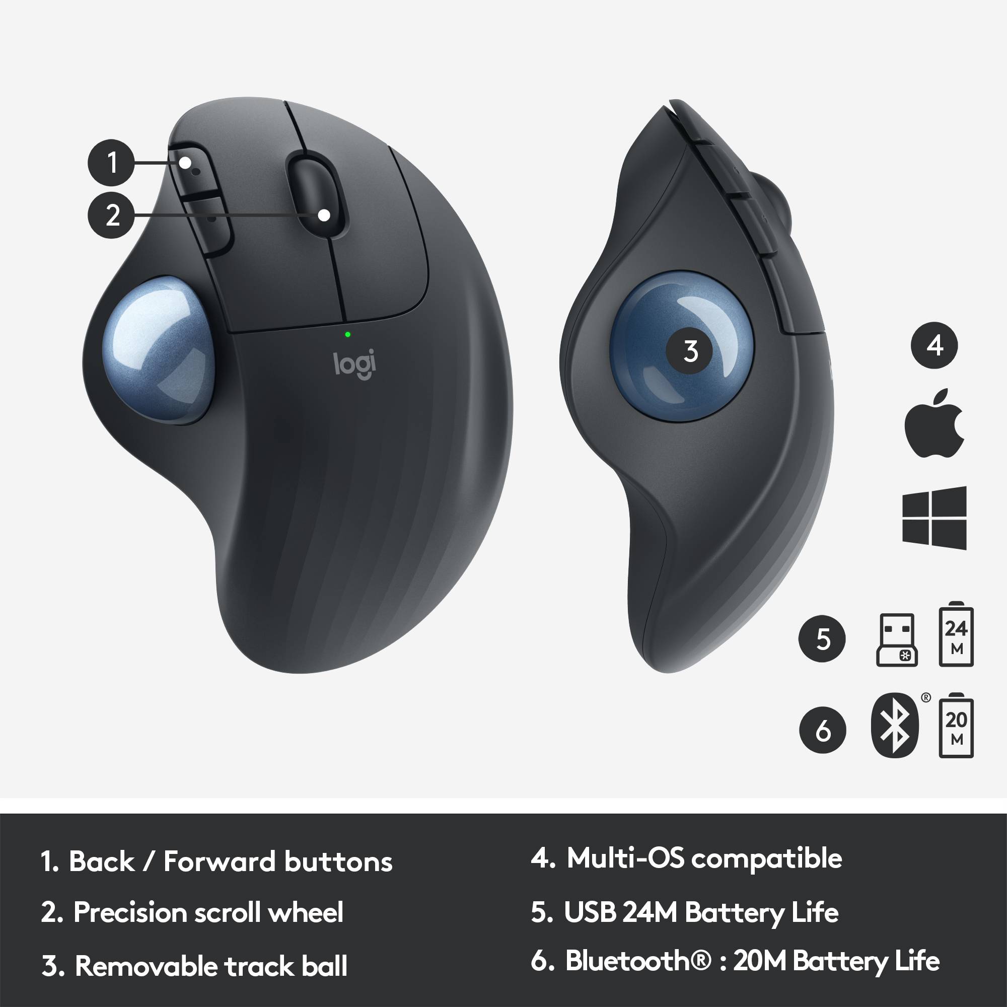 Logitech ERGO M575 Trackball radio optique noir 5 Boutons 2000 dpi ergonomique