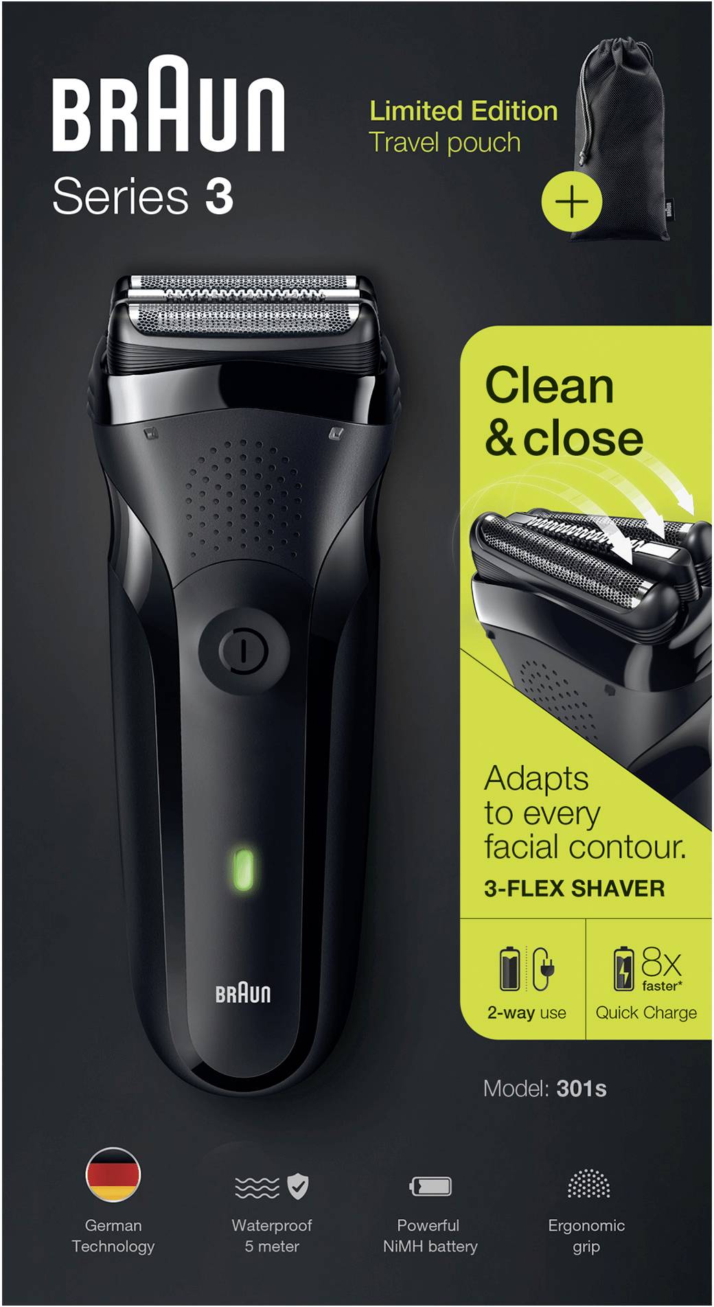 Braun Series3 301s 301s Rasoir à grilles noir