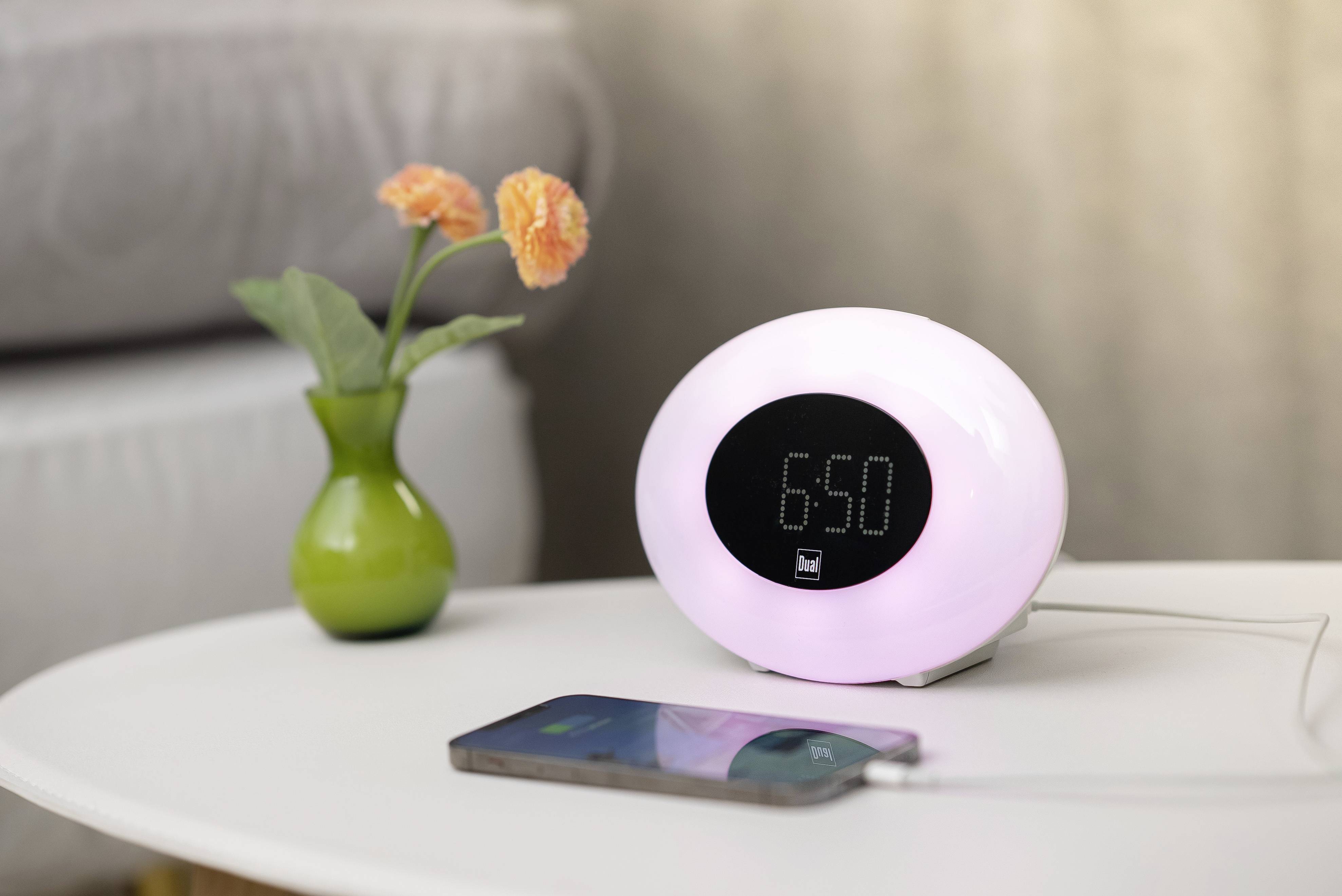 Dual WL 2 Radio-réveil FM AUX, FM, USB fonction de charge de la batterie, lumière d'ambiance, effet lumière du jour, fonctio