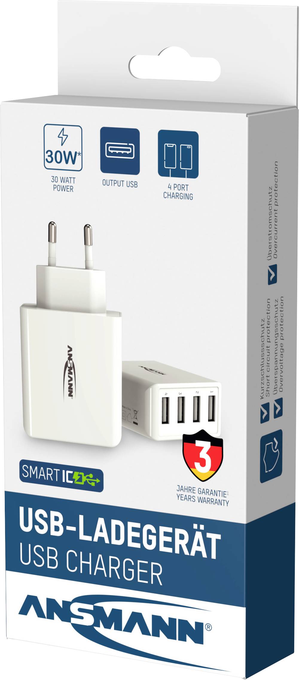 Ansmann HomeCharger HC430 Chargeur USB 30 W 4x USB-A blanc intérieure