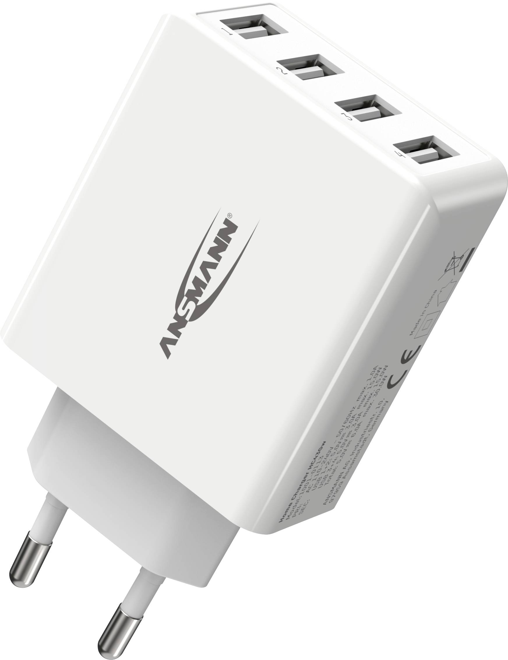 Ansmann HomeCharger HC430 Chargeur USB 30 W 4x USB-A blanc intérieure