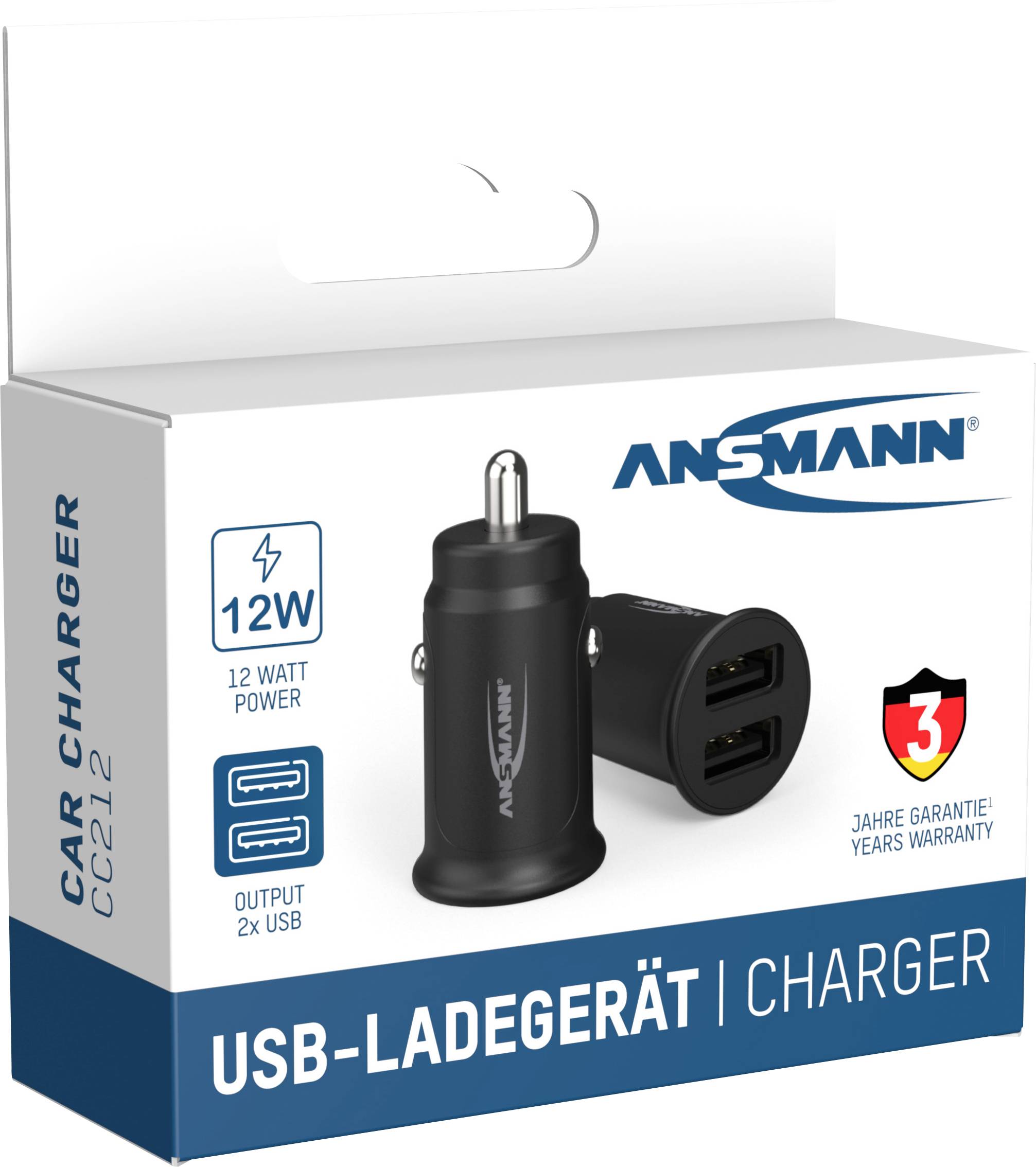 Ansmann InCar Charger CC212 Chargeur USB 12 W 2x USB-A noir pour voiture, pour camion