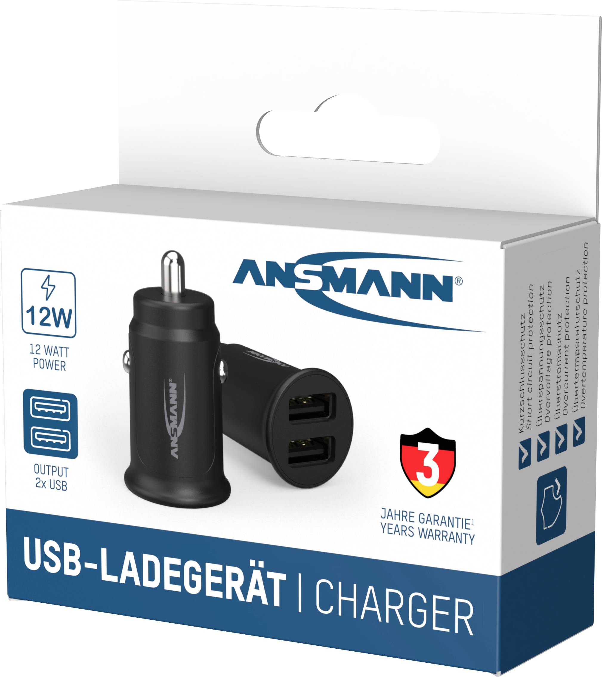 Ansmann InCar Charger CC212 Chargeur USB 12 W 2x USB-A noir pour voiture, pour camion