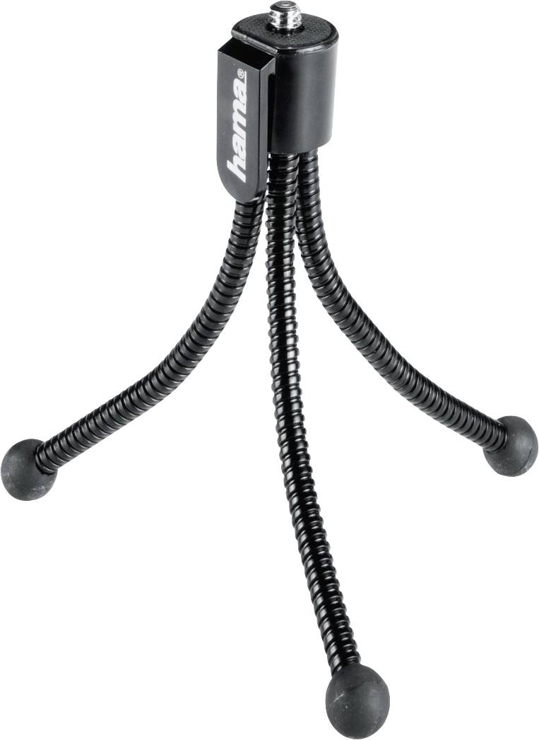 Un petit trépied flexible avec trois pieds articulés et une fixation à vis en haut, adapté aux petites caméras ou aux smartphones.
