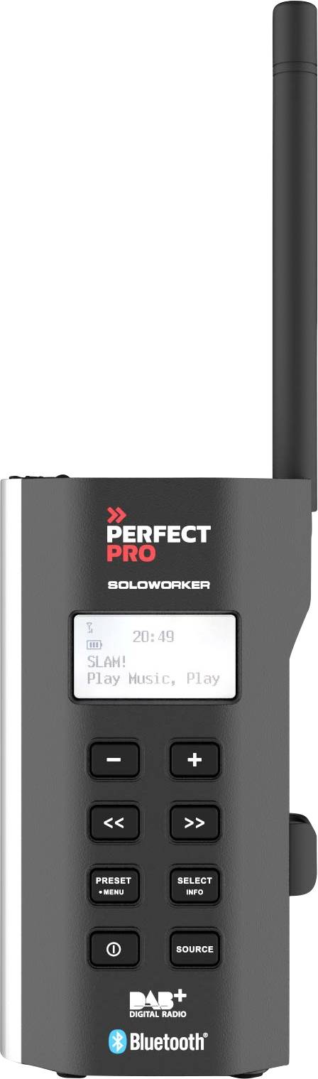 PerfectPro SOLOWORKER Radio de chantier DAB+, FM AUX, Bluetooth, DAB+, FM résistant aux coups noir
