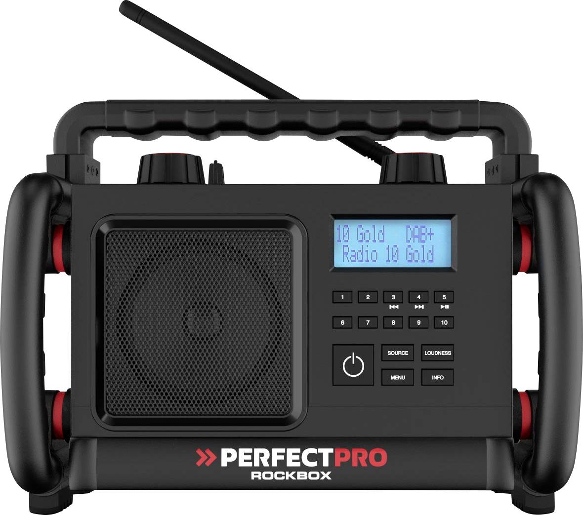 PerfectPro ROCKBOX Radio de chantier DAB+, FM AUX, Bluetooth résistant aux coups noir
