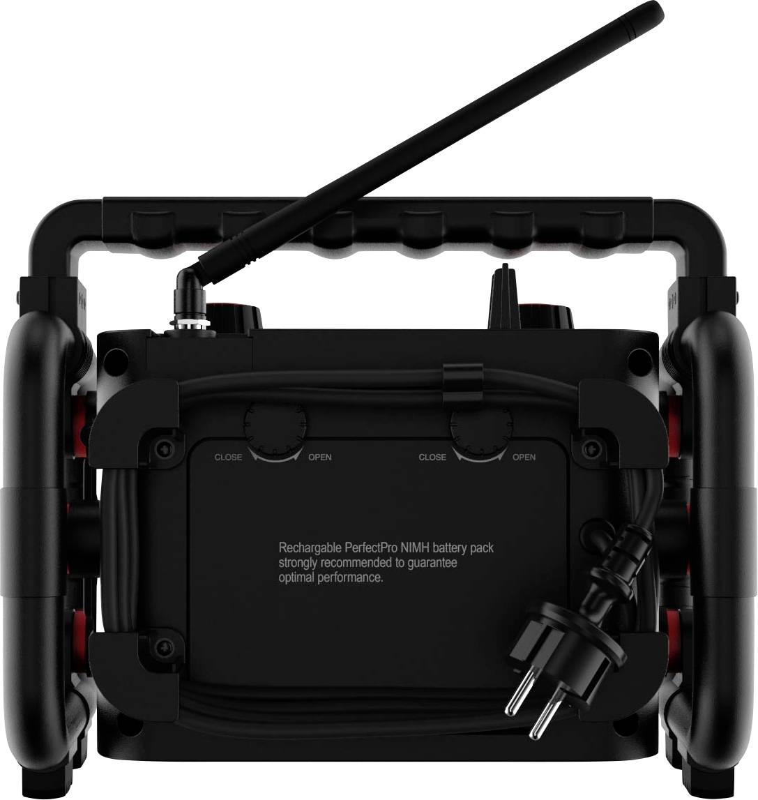 PerfectPro ROCKBOX Radio de chantier DAB+, FM AUX, Bluetooth résistant aux coups noir