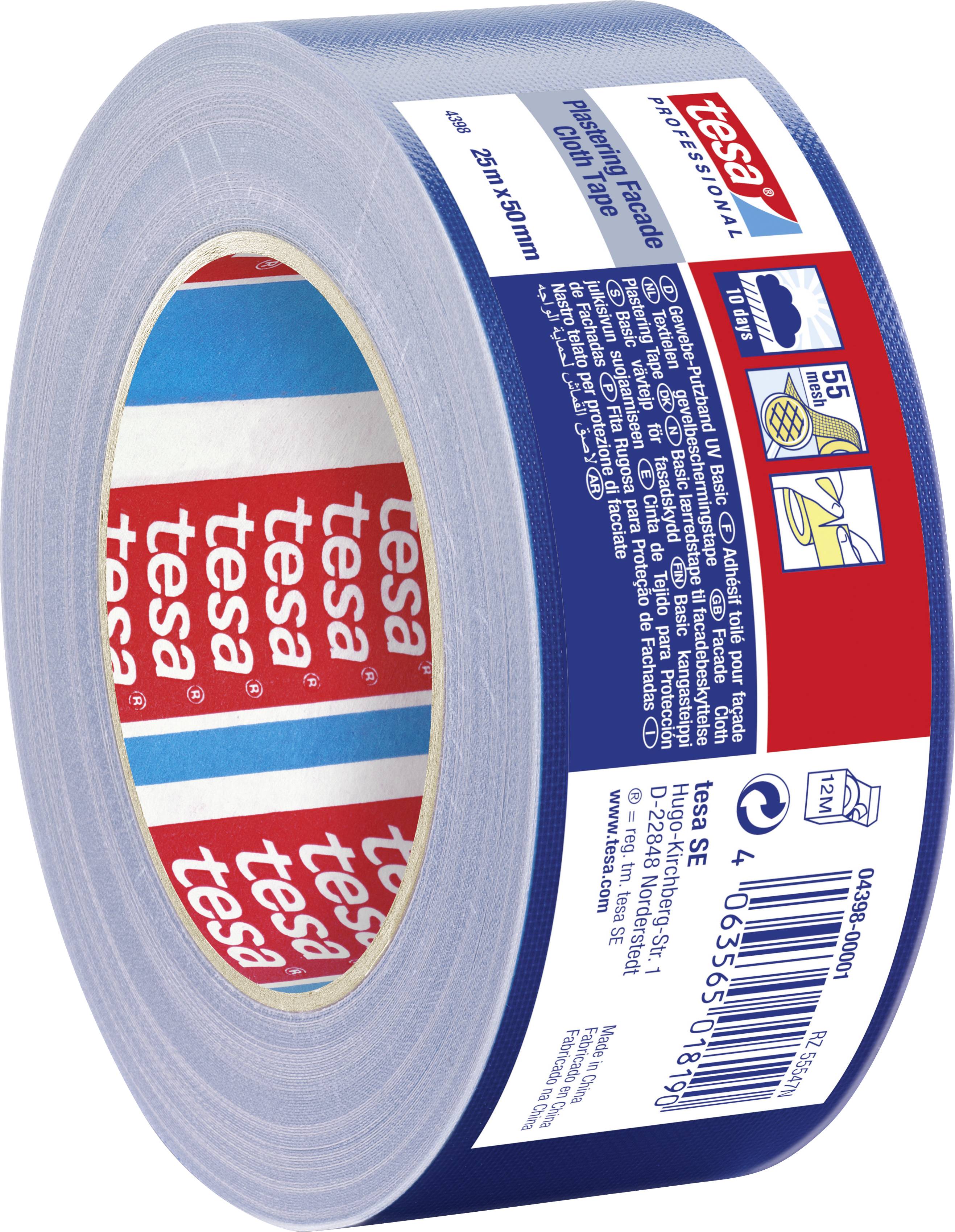 Rouleau de ruban adhésif tissé robuste et imperméable, avec étiquette bleue contenant les informations du produit, adapté aux applications intensives.