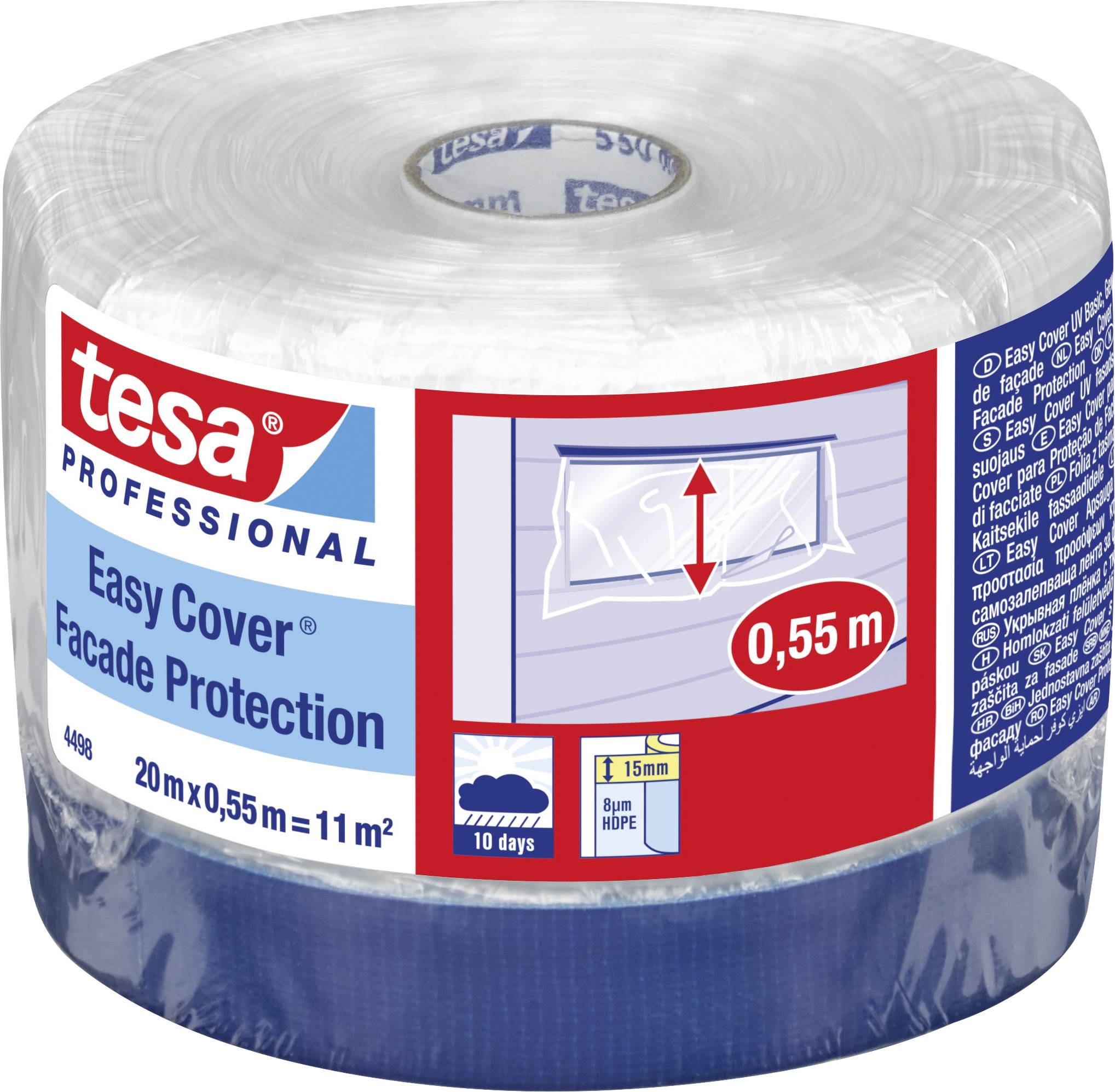 Rouleau de bâche de protection de façade 'tesa Professional Easy Cover Facade Protection' en bleu, largeur 0,55 m, longueur 20 m, pour travaux de protection et de recouvrement.