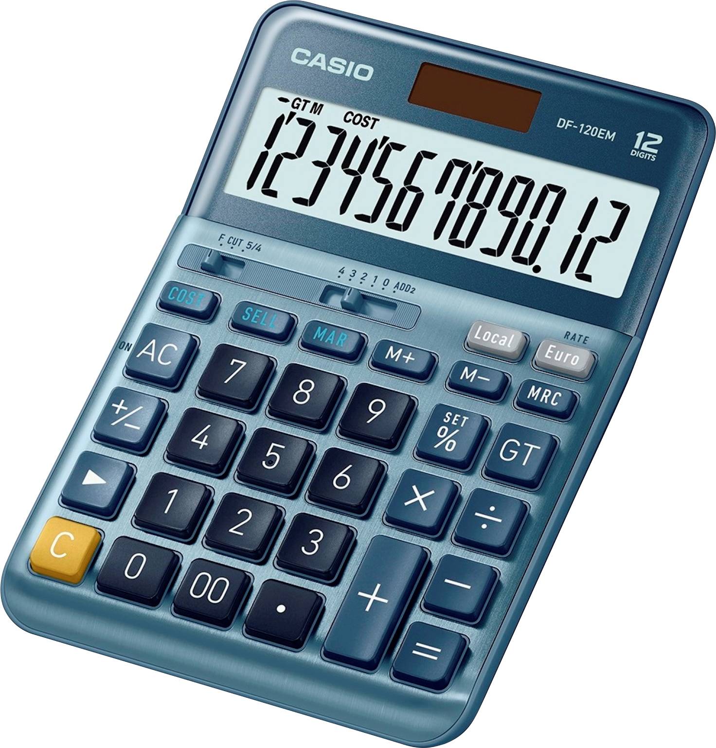 Casio DF-120EM Calculatrice de bureau bleu Ecran: 12 solaire (L x l) 126 mm x 179 mm