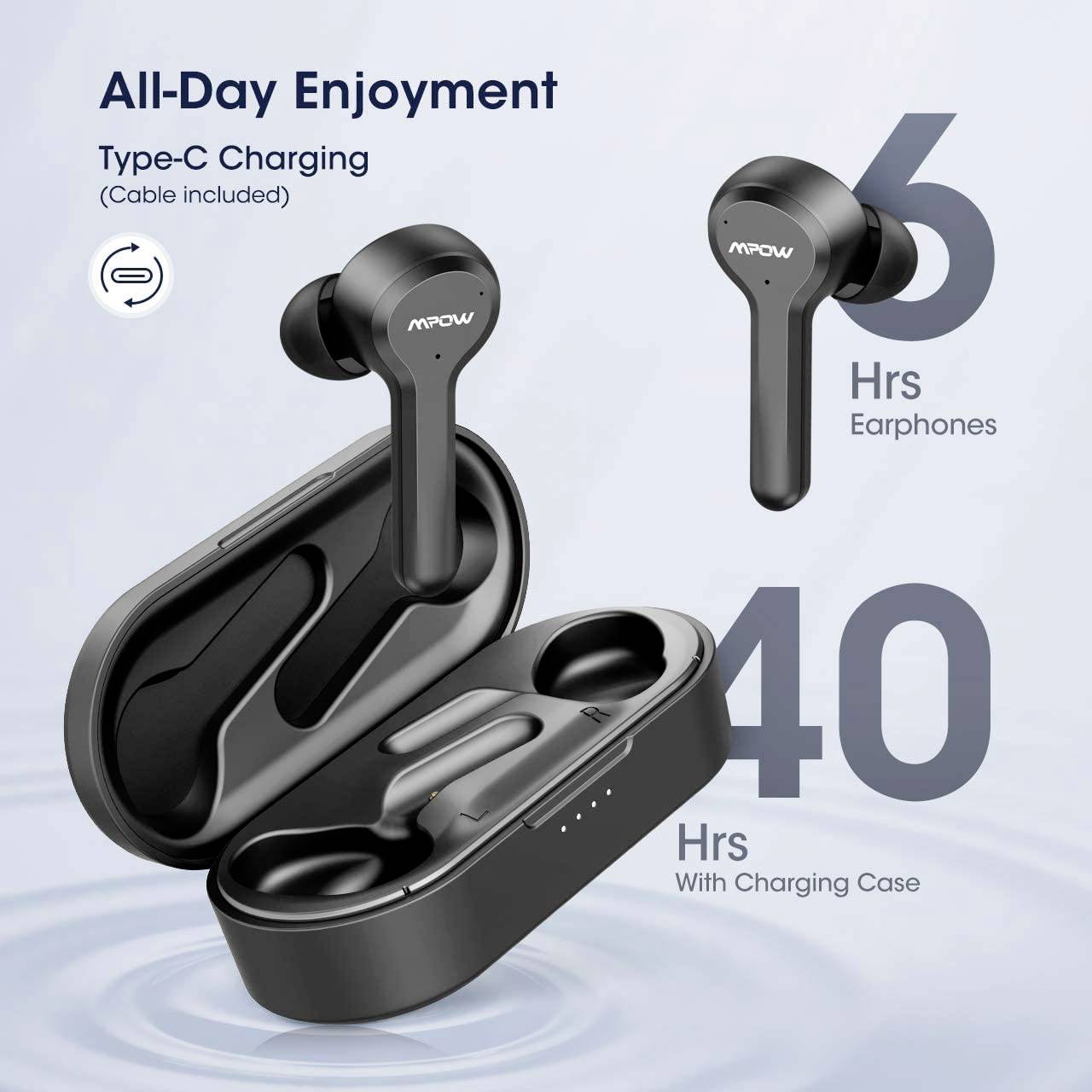 Mpow M9 Écouteurs intra-auriculaires Bluetooth noir résistant à la sueur