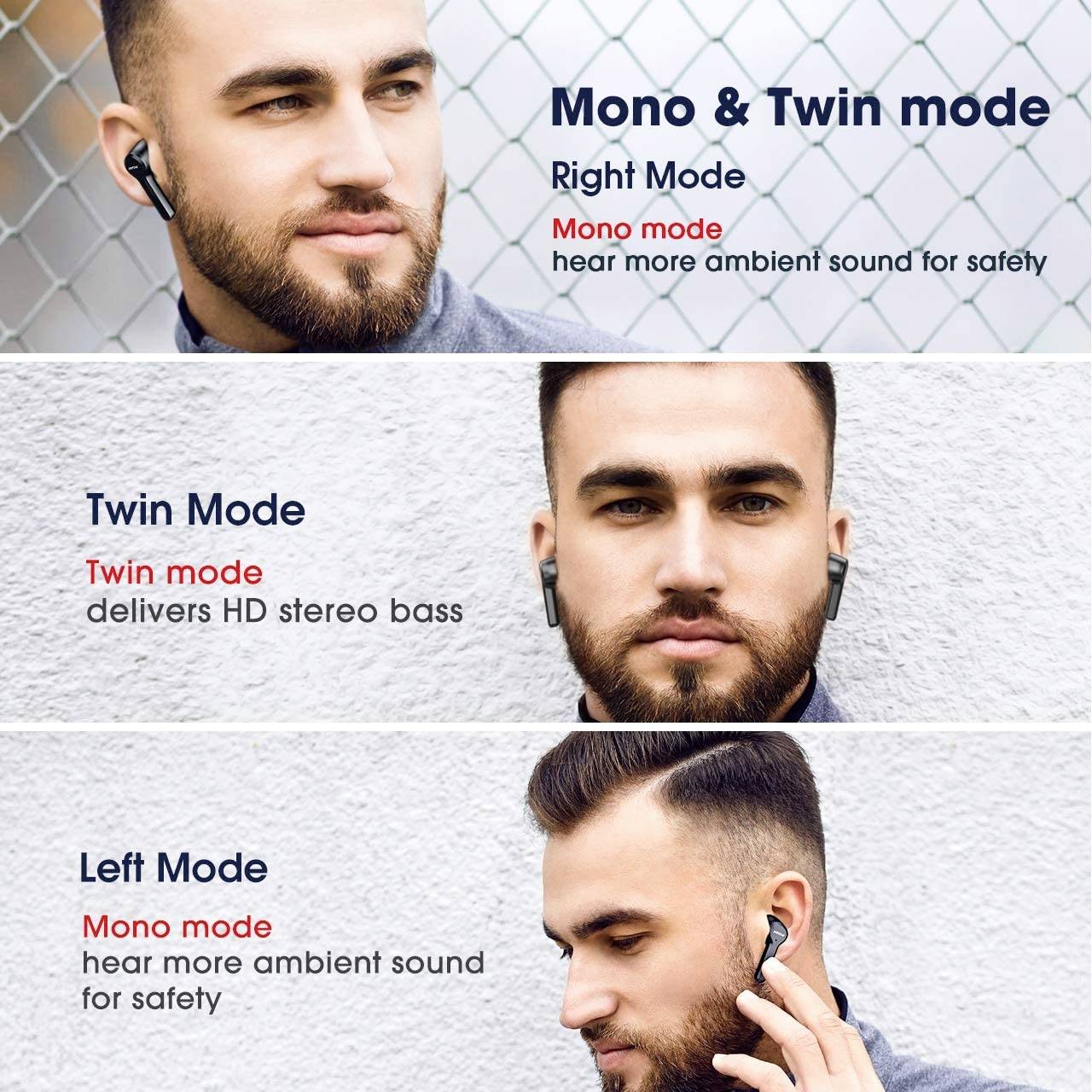 Mpow M9 Écouteurs intra-auriculaires Bluetooth noir résistant à la sueur