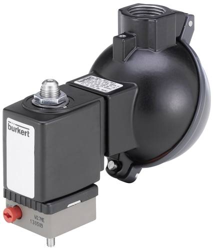 Vanne industrielle avec boîtier noir et raccord argenté, utilisée pour le contrôle du flux de liquides ou de gaz.
