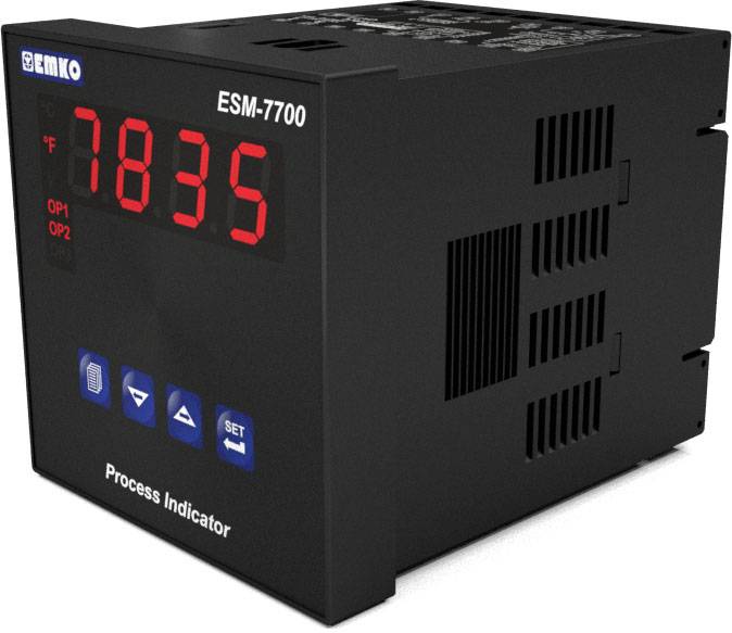 Un indicateur de processus numérique affiche la température '7835 °F'. Quatre touches situées en dessous servent au contrôle et au réglage.
