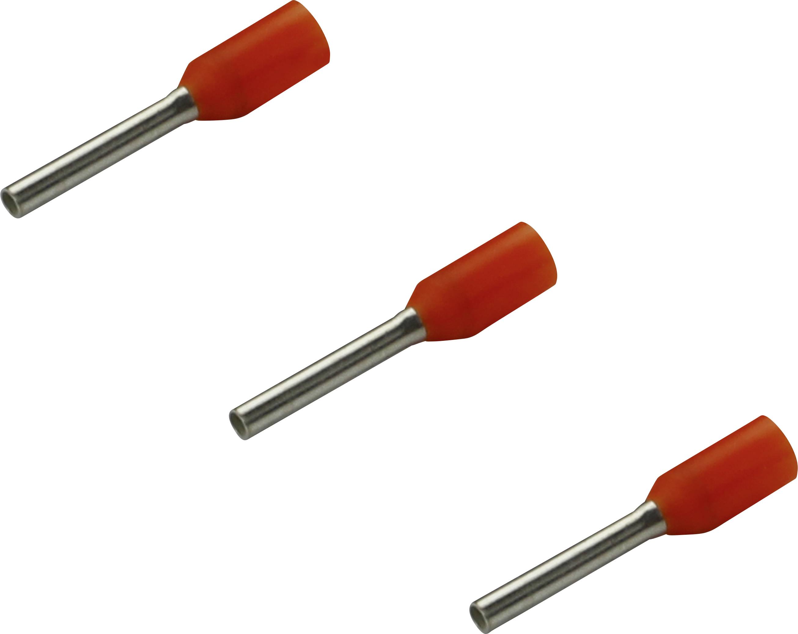 Trois embouts de câble rouge avec connexion métallique, disposés en diagonale.