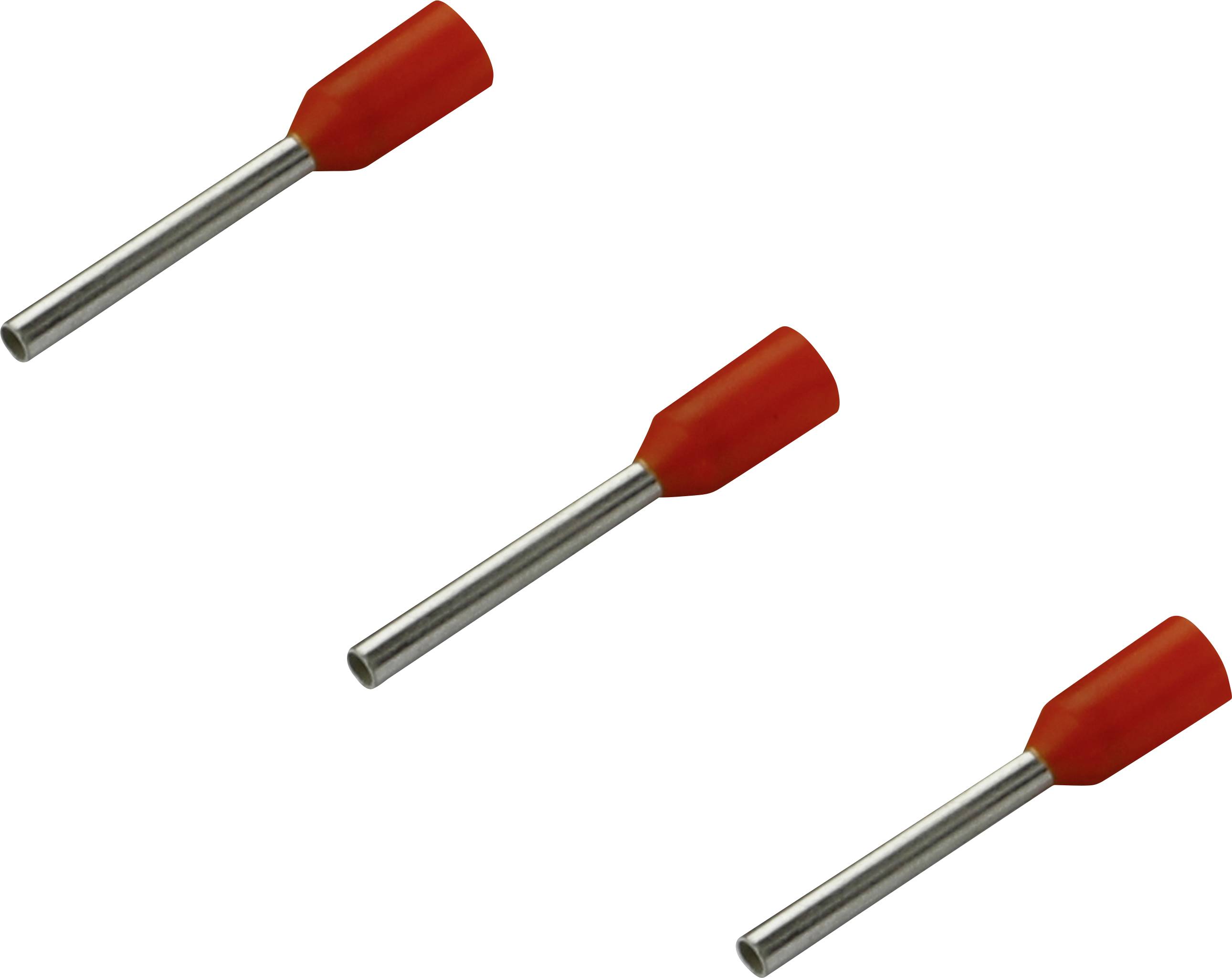 Trois embouts de câble rouges sur un fond blanc.