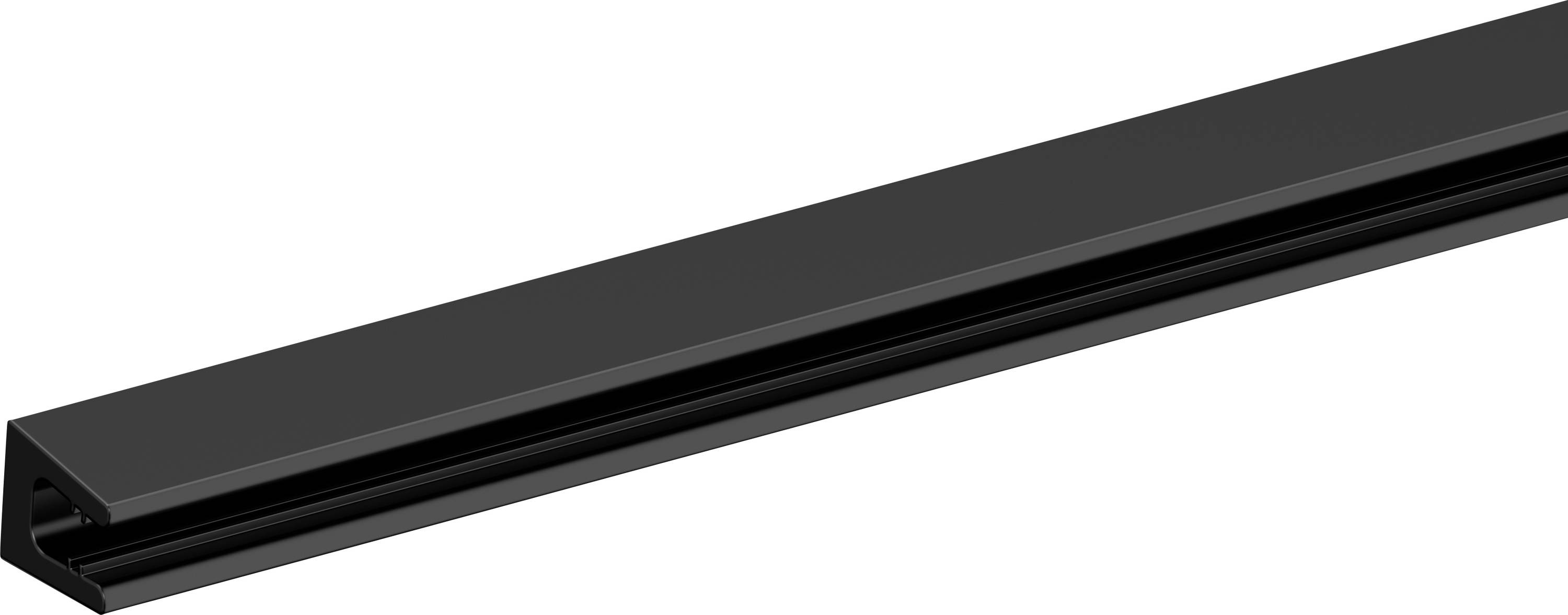 Une longue barre rectangulaire noire avec une rainure le long d'un côté.