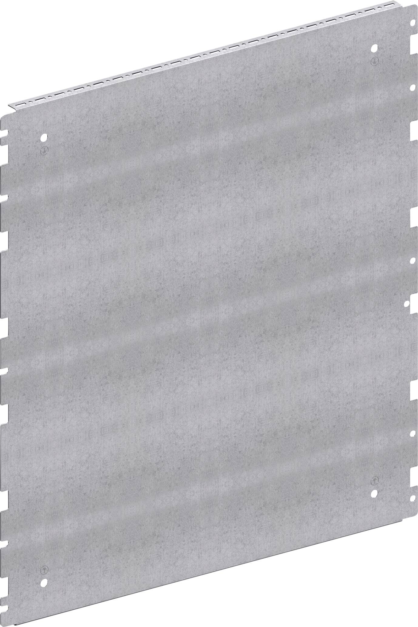 Un panneau métallique gris, rectangulaire, avec des trous de fixation sur les côtés. Il est utilisé pour le montage dans des applications structurelles.