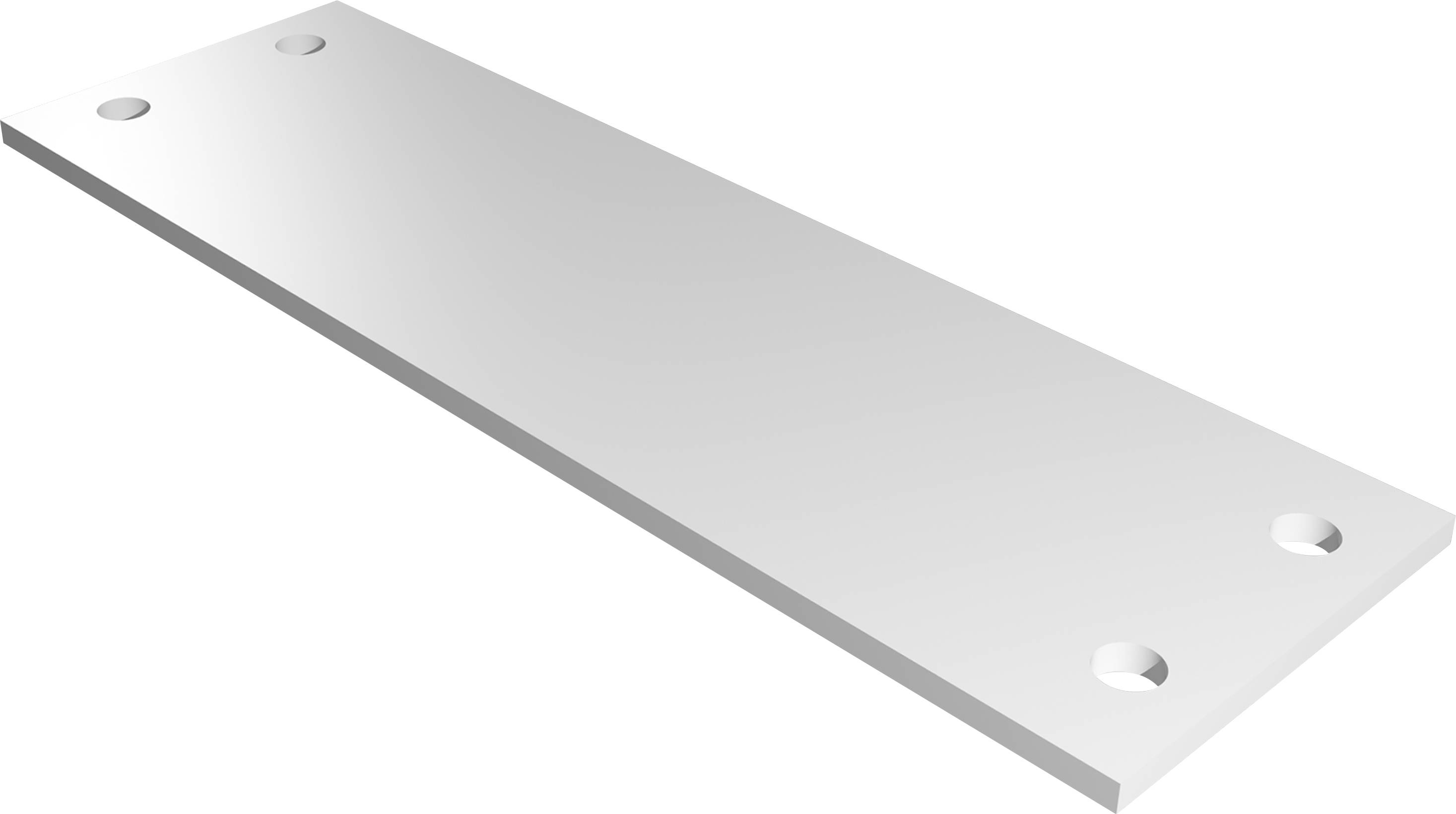 Tôle métallique grise, rectangulaire, avec quatre trous de perçage aux coins, légèrement vue de dessus.