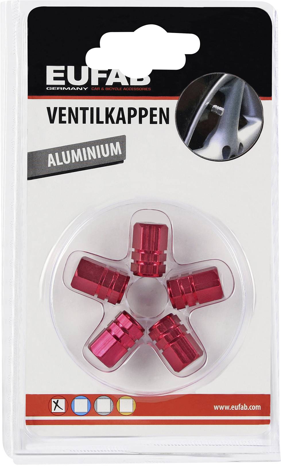 Eufab Bouchon de valve jeu de 5 rouge