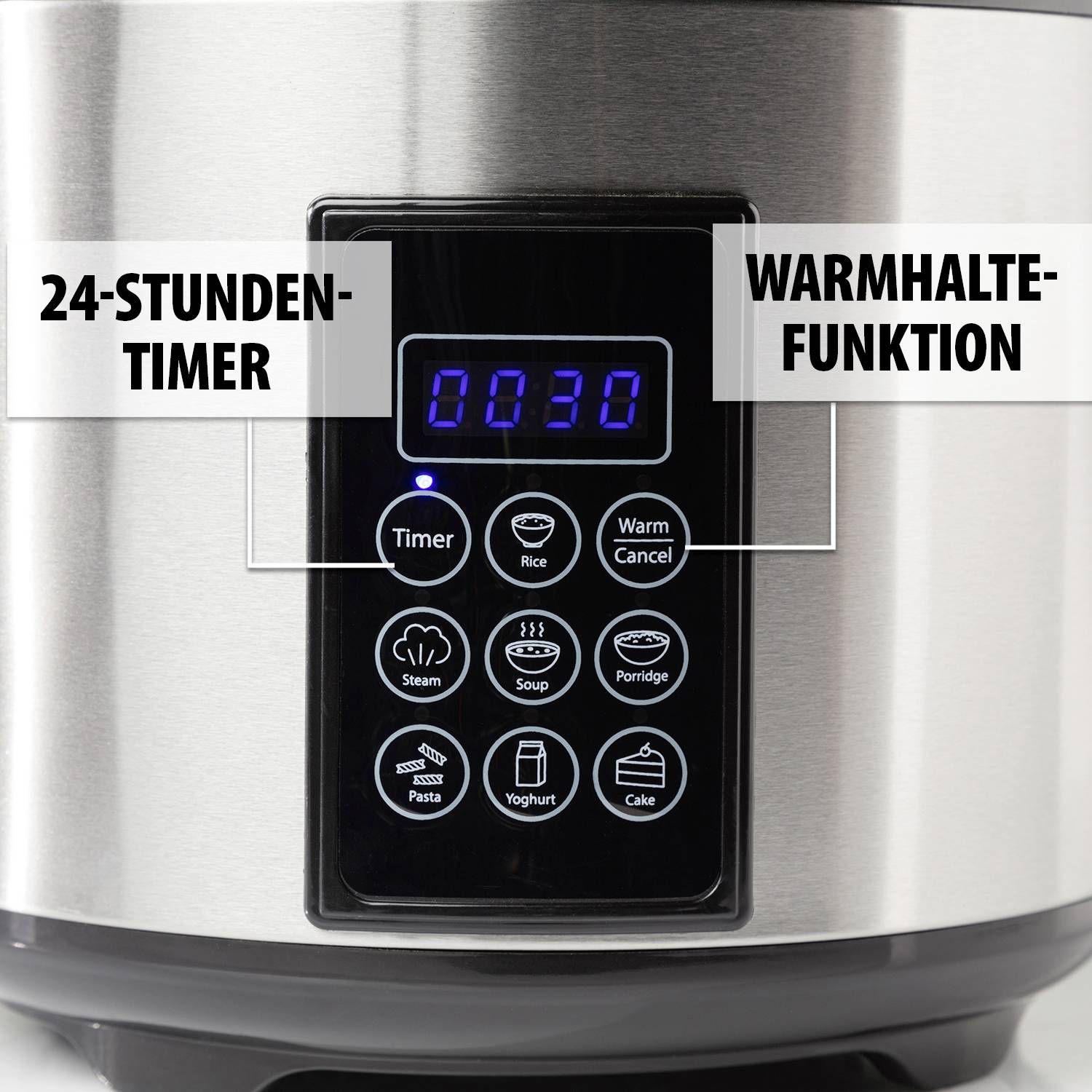 Tristar RK-6138 Cuiseur vapeur avec écran, fonction cuiseur de riz, revêtement anti-adhésif, avec verre doseur, fonction minuteur