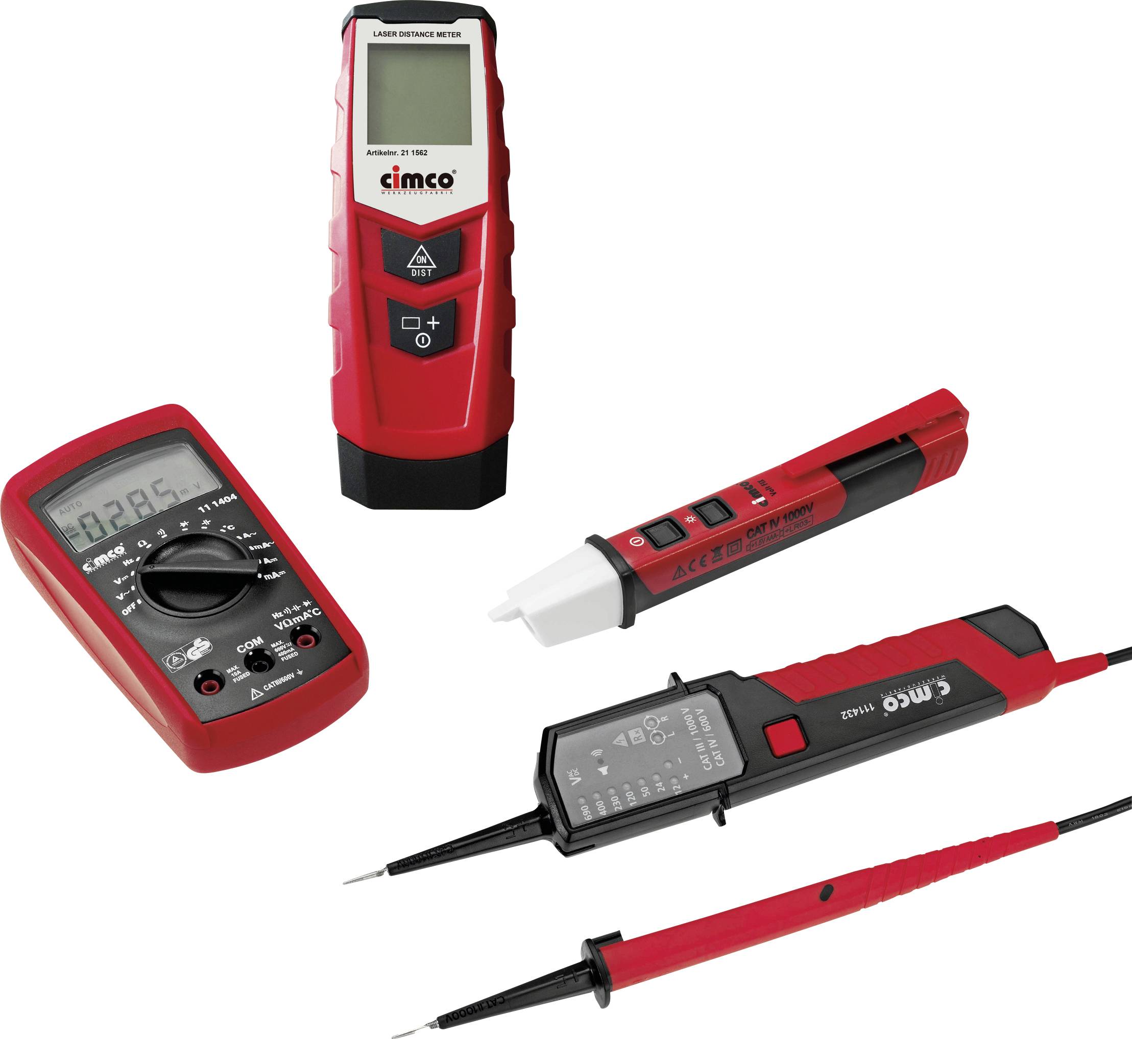 Cimco Multimètre numérique avec télémètre laser, avec testeur de tension CAT III 600 V