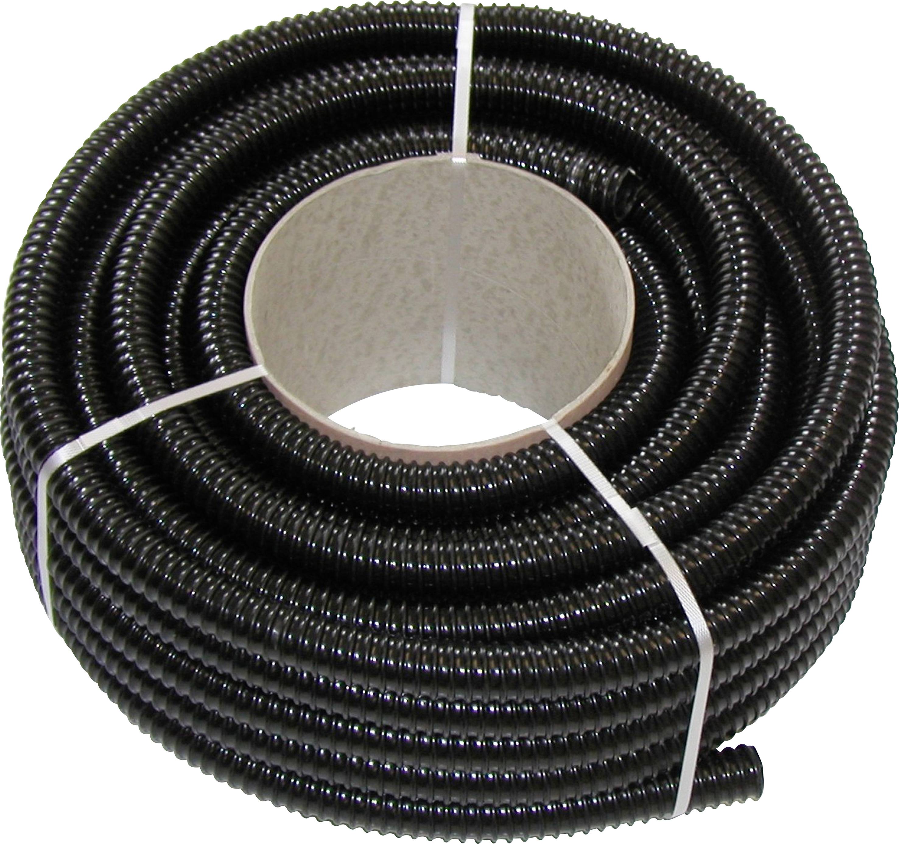 Une spirale en plastique noir, flexible, enroulée et maintenue par deux bandes, probablement utilisée comme protection de câble.