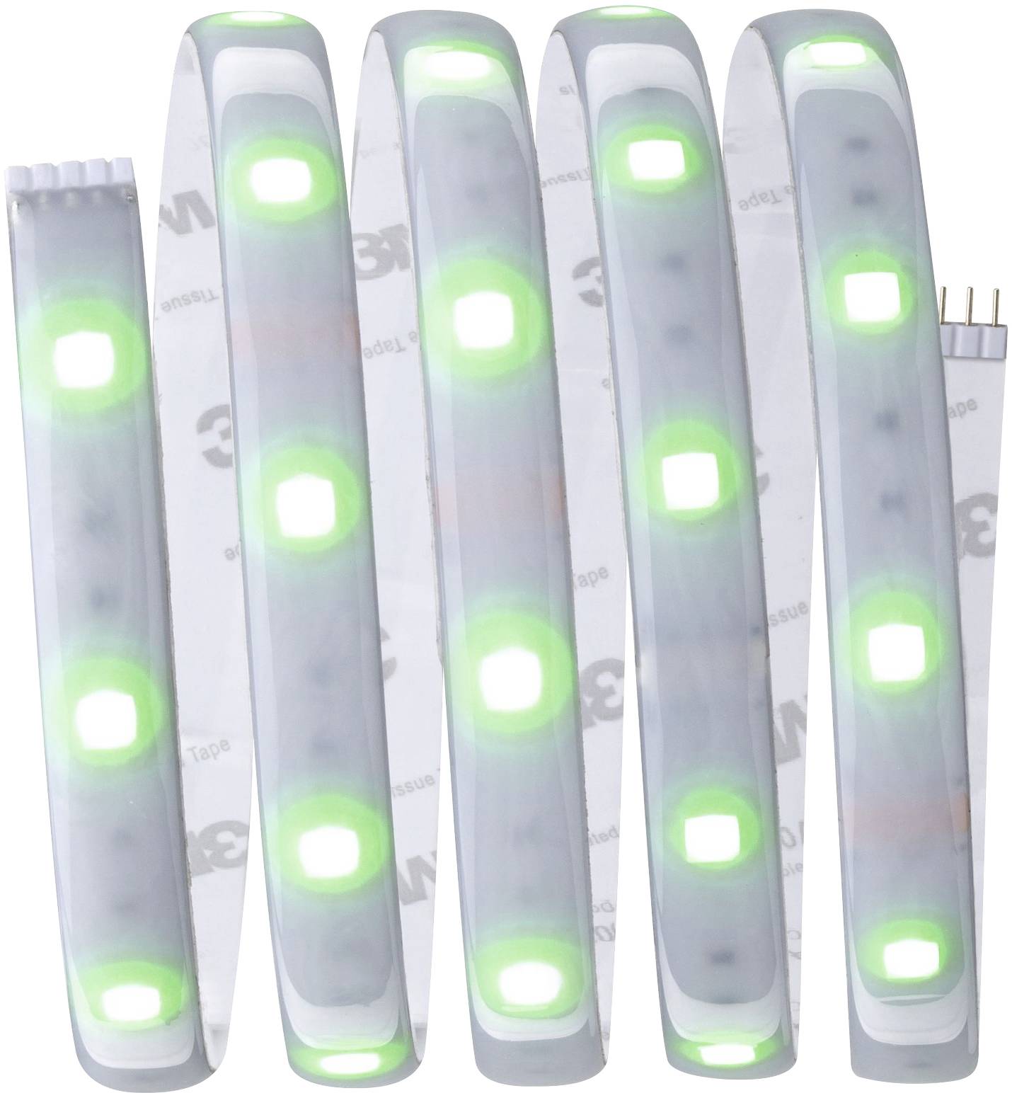 Bande lumineuse à LED avec des diodes vertes brillantes dans une forme sinueuse, sur un fond clair. Idéal pour un éclairage décoratif.