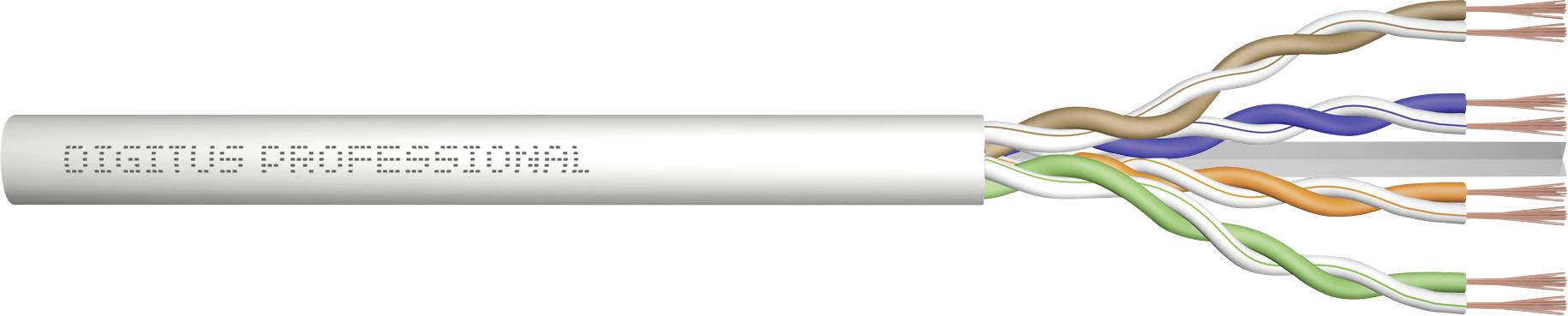 Un câble d'installation réseau avec quatre paires de fils torsadés dans les couleurs blanc-vert, blanc-marron, blanc-bleu et blanc-orange.