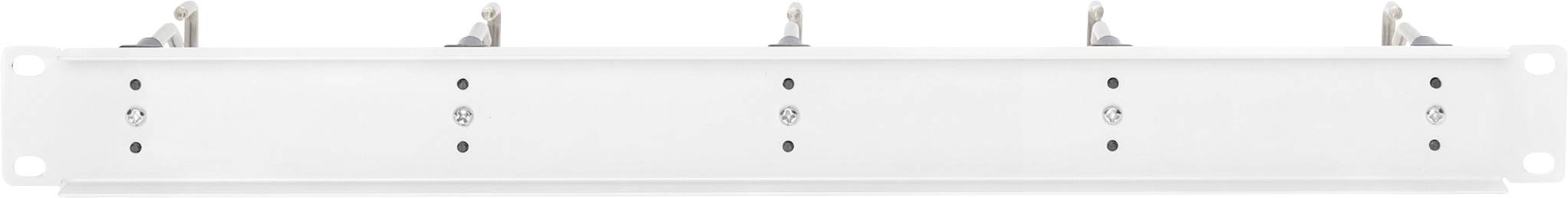 Une rail électrique blanche avec plusieurs contacts métalliques en haut, utilisée pour la distribution du courant électrique.